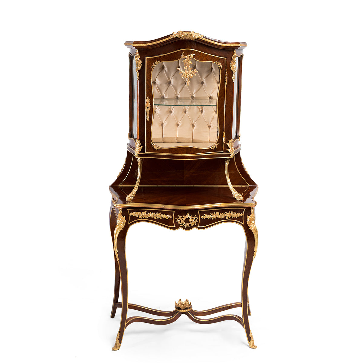 French style ormolu mounted glass vitrine cabinet and Vernis Martin
