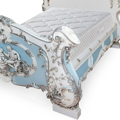 French style hand carving wooden queen size bed