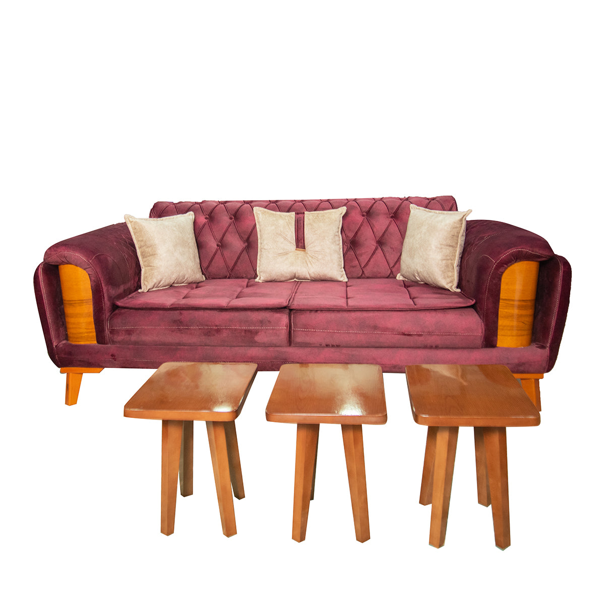 Burgundy/Beige velvet Juliet living room (4 pieces)
