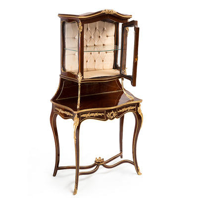French style ormolu mounted glass vitrine cabinet and Vernis Martin