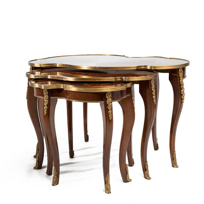 Louis XV Hand Carved Inlaid Nesting Tables (3 set)