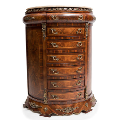 Marquetry inlaid half circle drawer chest