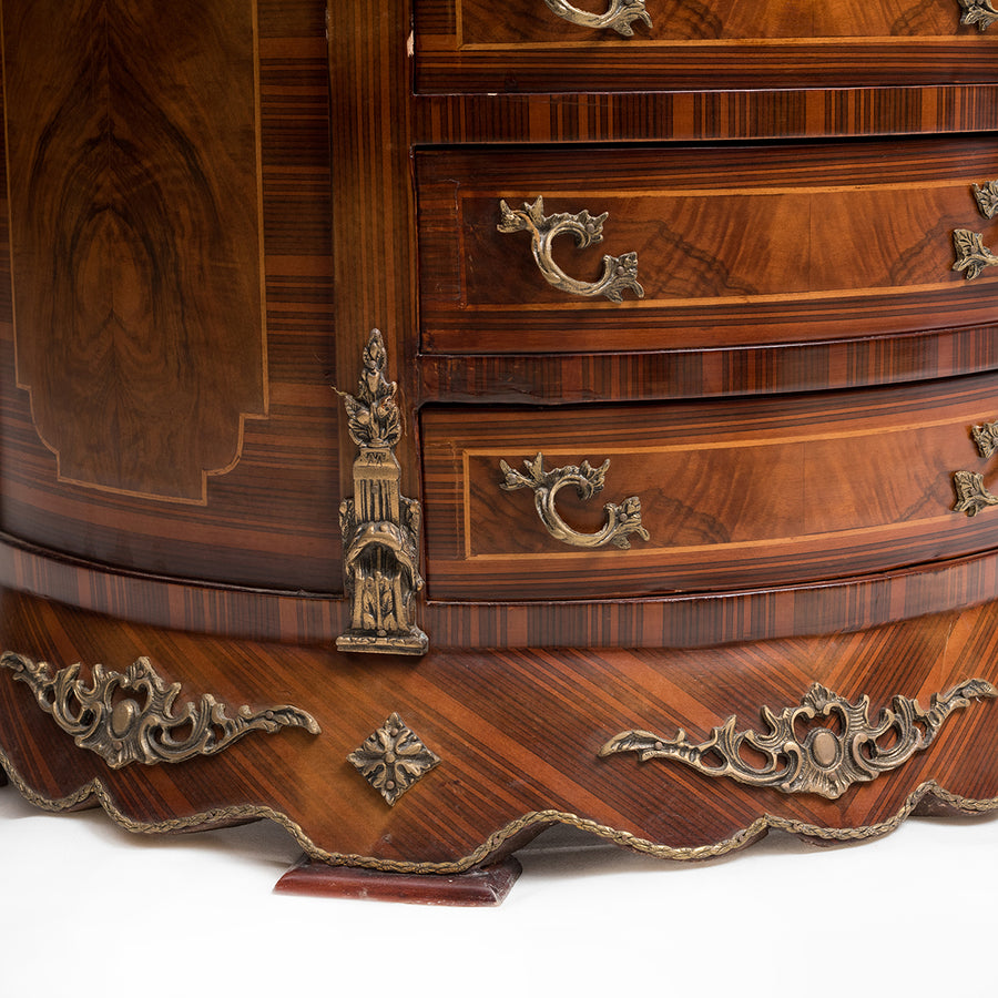 Marquetry inlaid half circle drawer chest