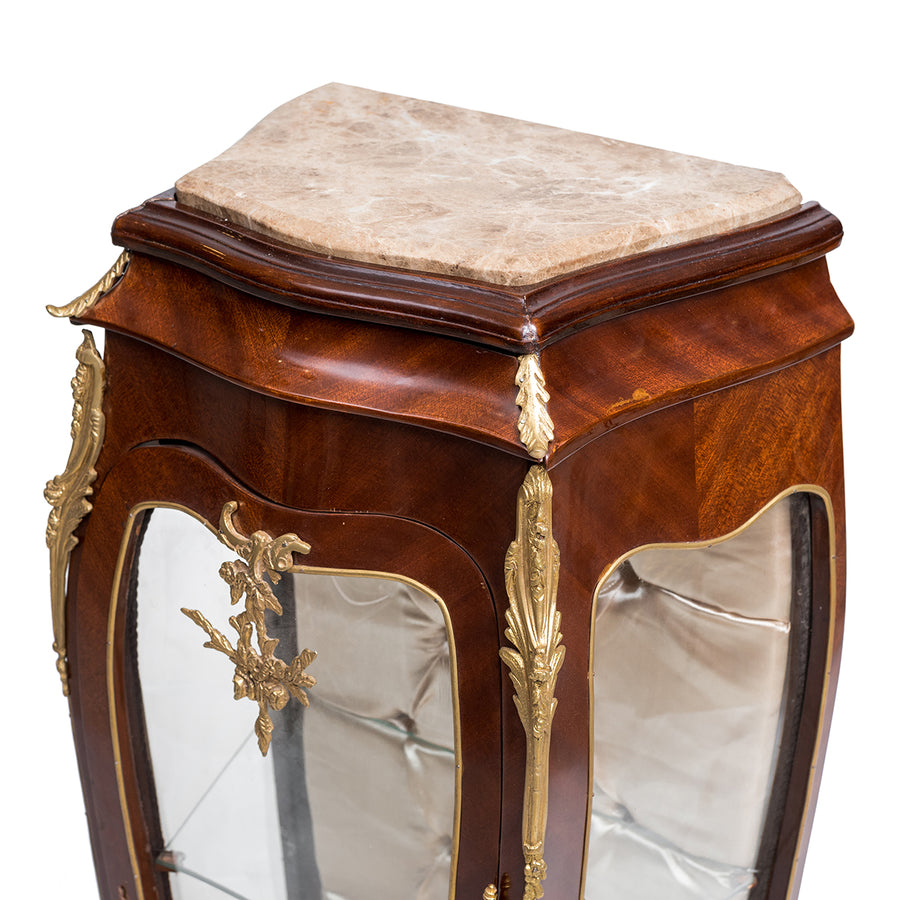French Louis XV style bombe ormolu mounted vitrine cabinet (condensed)