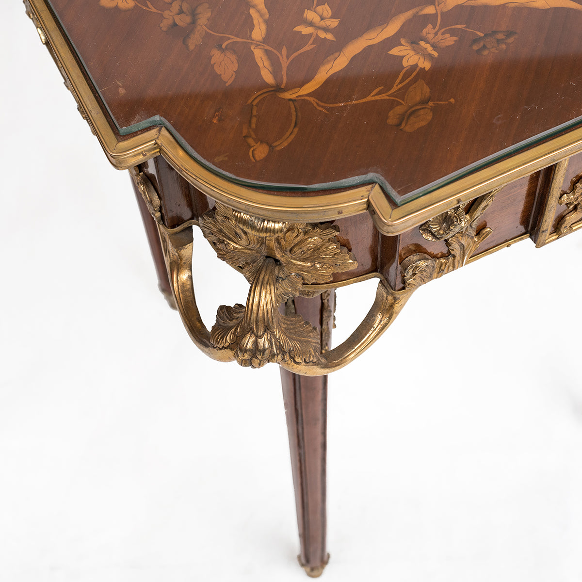 Pair of French Louis XVI style ormolu mounted side tables (2 set)