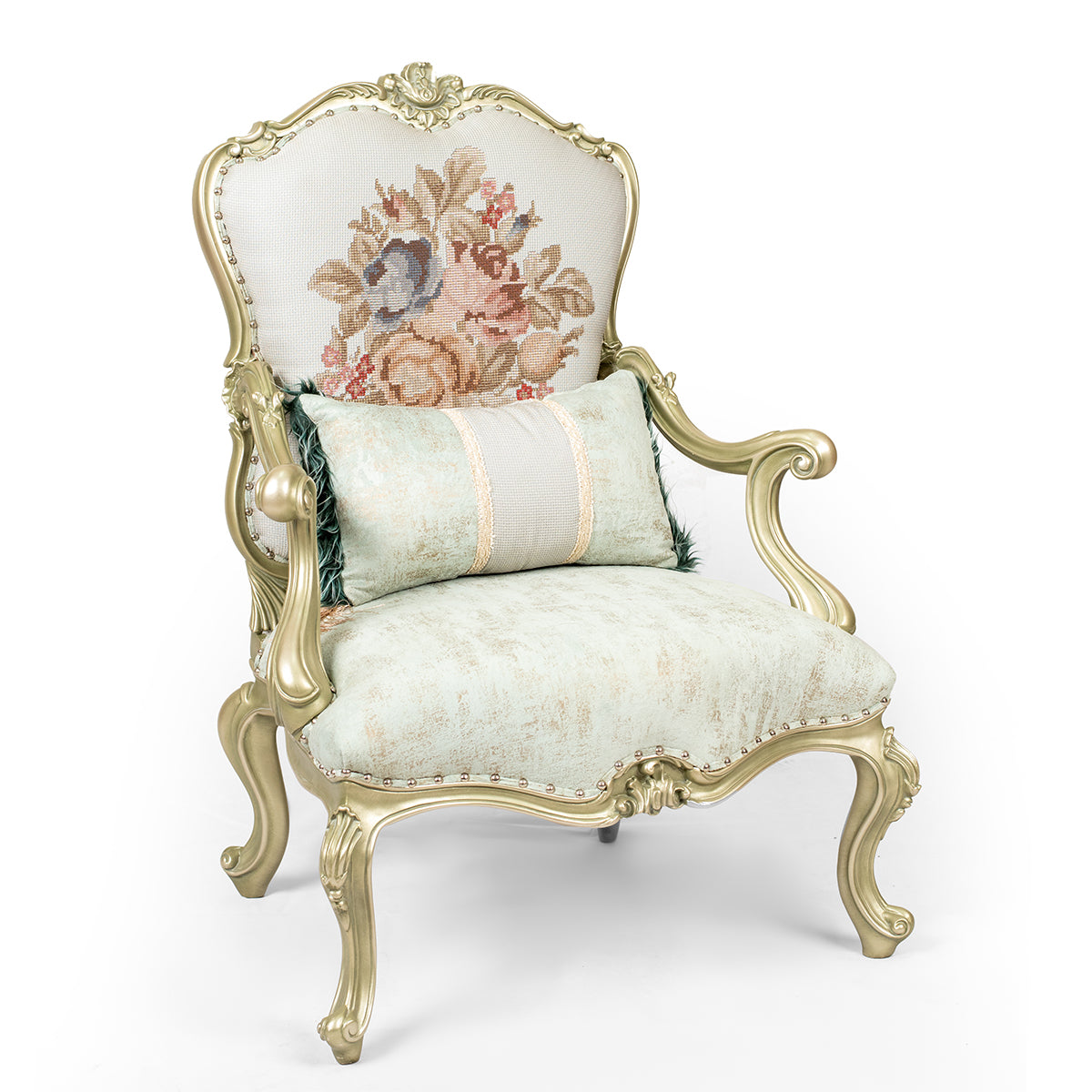 Louis XV style living room with flower bouquet back (5 pieces)
