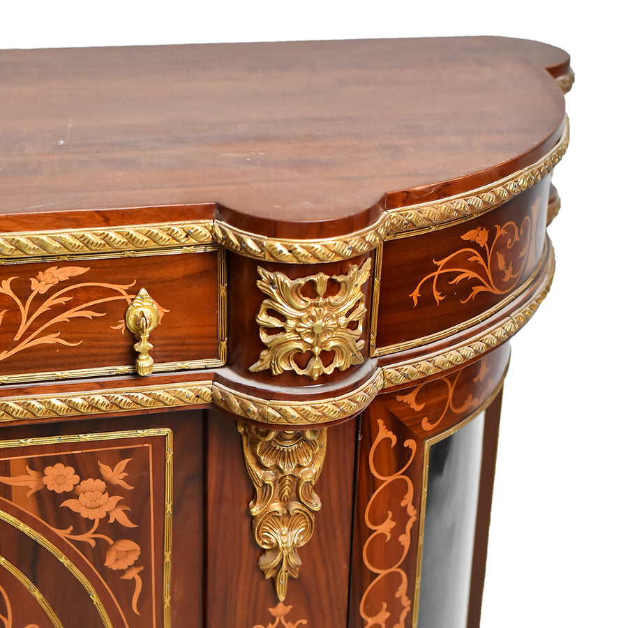 Louis XVI wood/glass marquetry cabinet