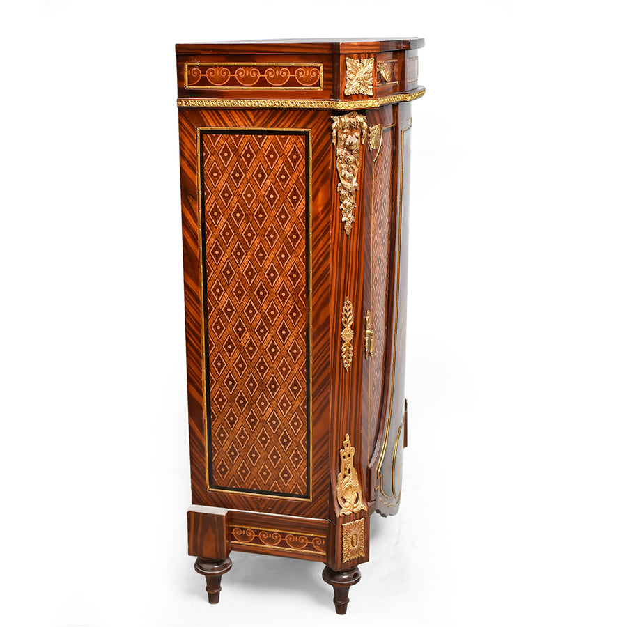 French mounted marquetry inlaid cabinet